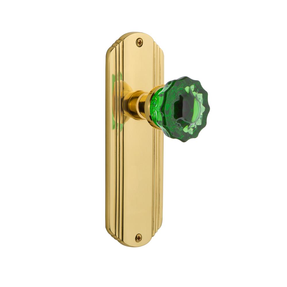 Nostalgic Warehouse DECCRE Colored Crystal Deco Plate Passage Crystal Emerald Glass Door Knob in Polished Brass